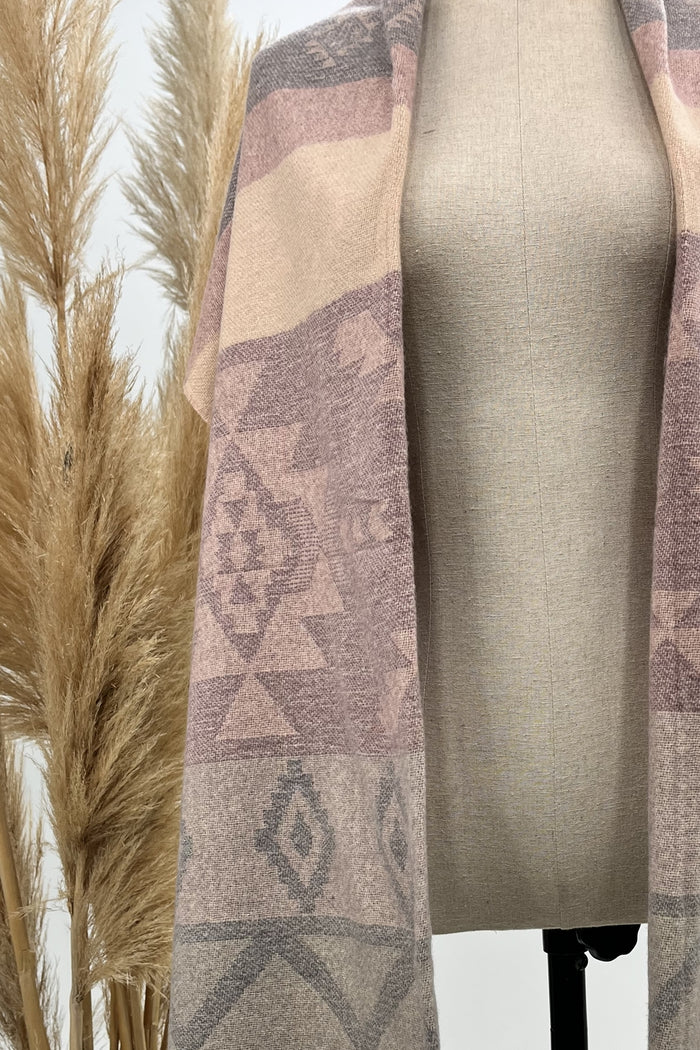 Cachecol Com Franjas Rosé Estampado Yacamim #262