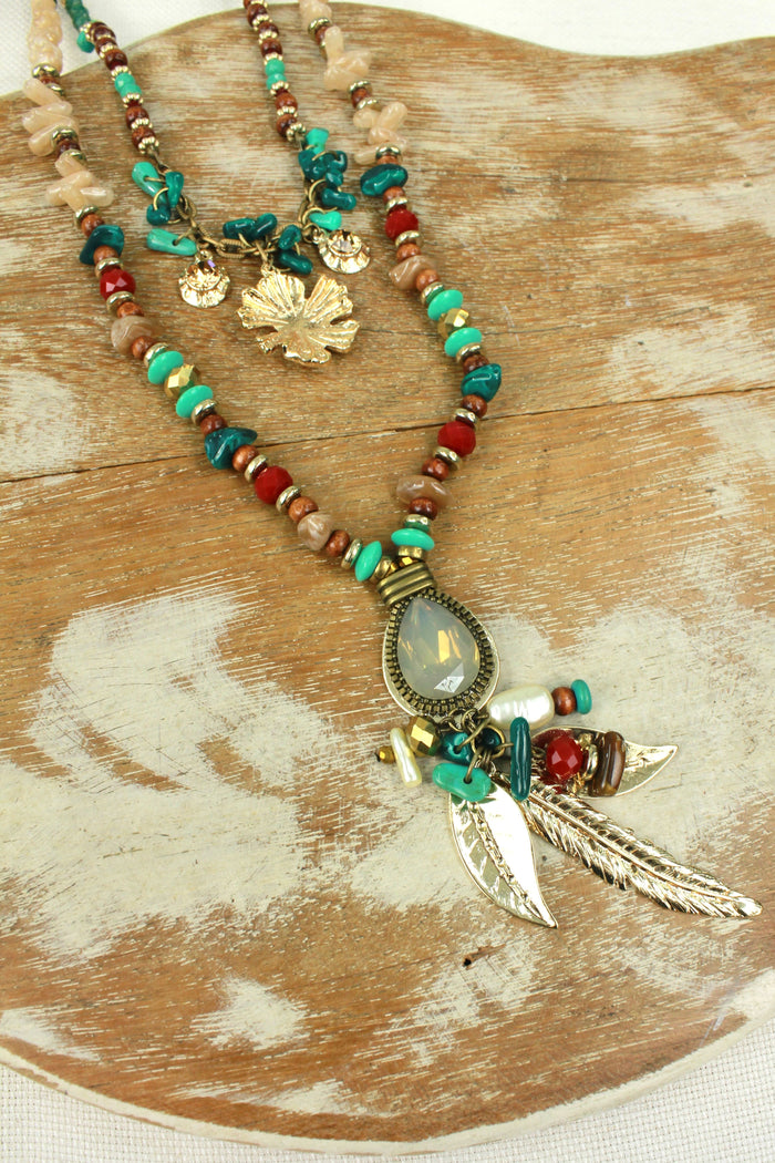 Colar Artesanal Com Pingentes De Pedras Yacamim #354