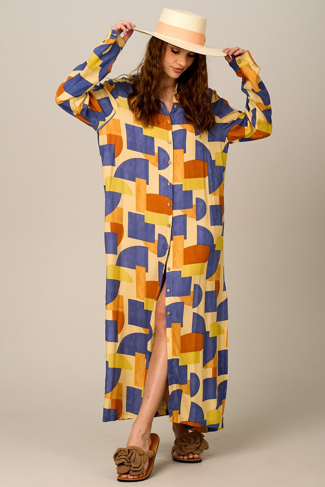 Chemise Longa Ampla Estampa Geométrica Yacamim P4