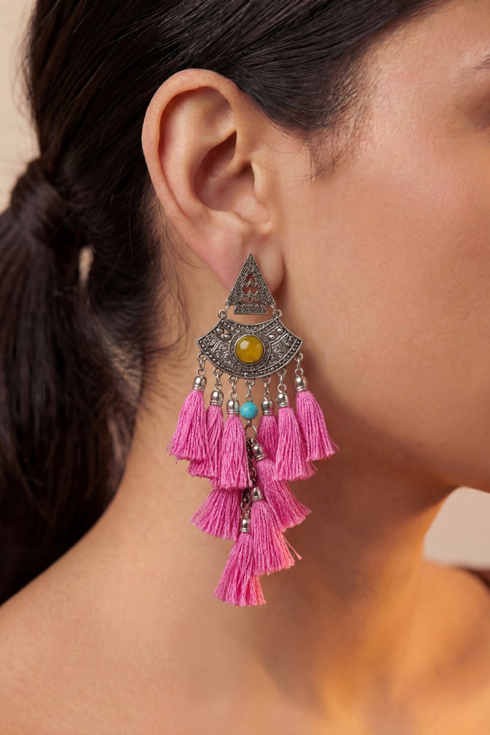 Brinco Artesanal De Miçangas Rosas Yacamim #854