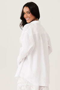 Camisa 100% Linho Cambraia Madrepérola Branco Yacamim A17