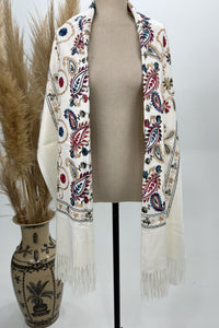 Cachecol Cashmere Off White Bordado Yacamim #222