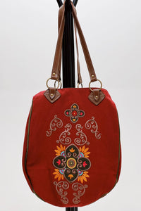 Bolsa De Lona Grande Artesanal Com Bordados Yacamim #780