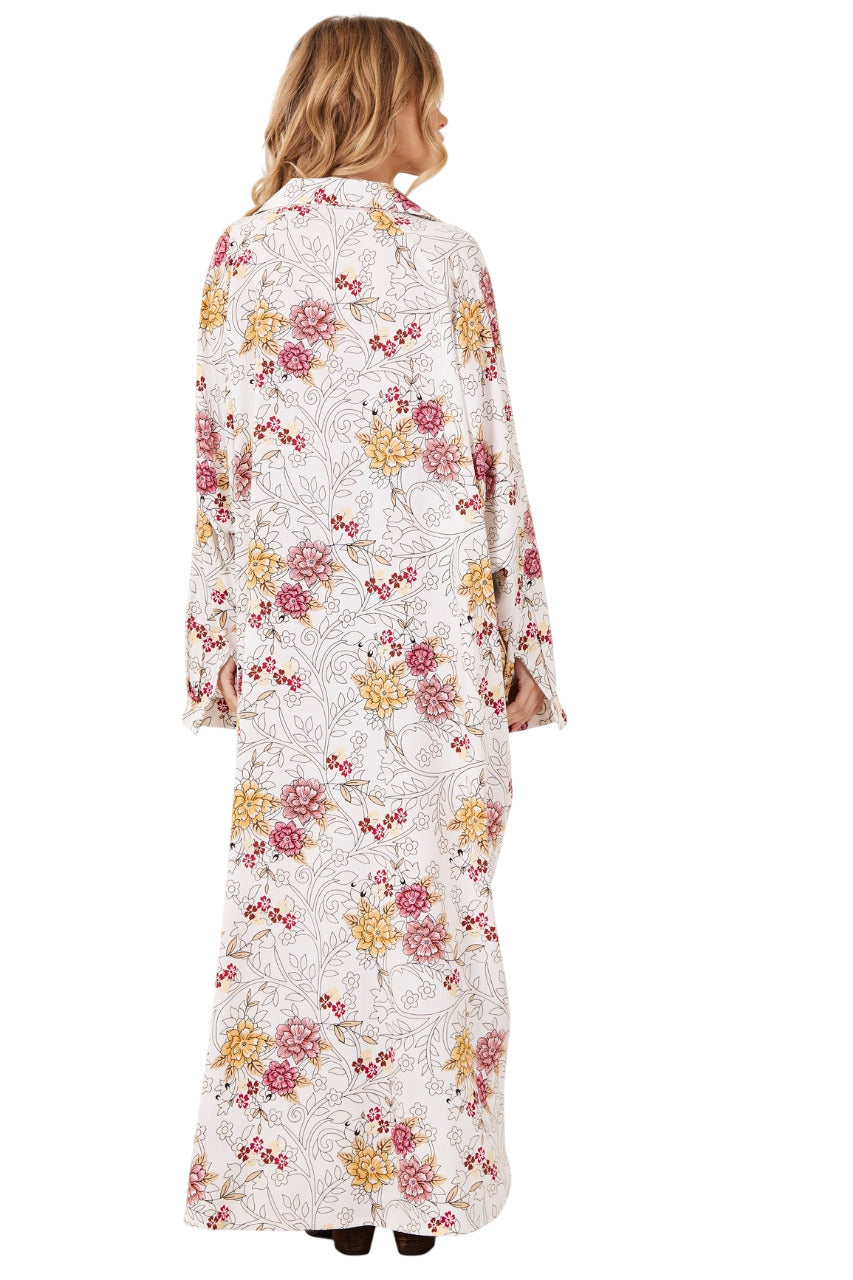 Chemise Longo Amplo Off White Estampa Floral Yacamim N2