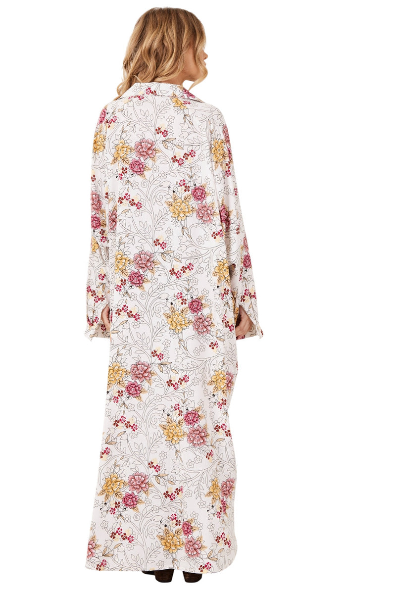 Chemise Longo Amplo Off White Estampa Floral Yacamim N2