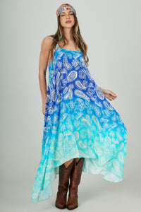 Vestido Longo Amplo Azul Degradê Cashmere Yacamim E24