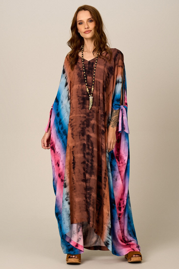 Kaftan Longo Tie Dye Colorido Yacamim J1