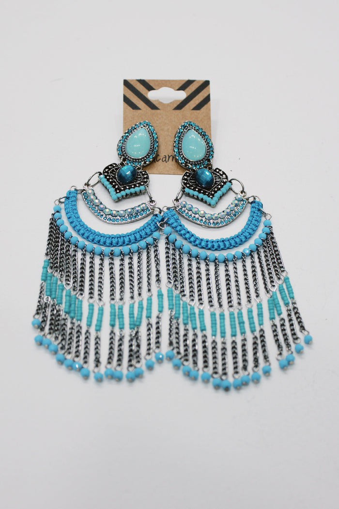 Brinco Artesanal De Miçangas Azul Yacamim #684