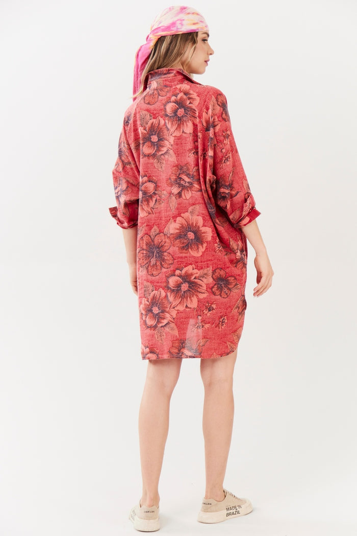 Chemise Ouro Preto 100% Algodão Rosa Estampado Yacamim R2