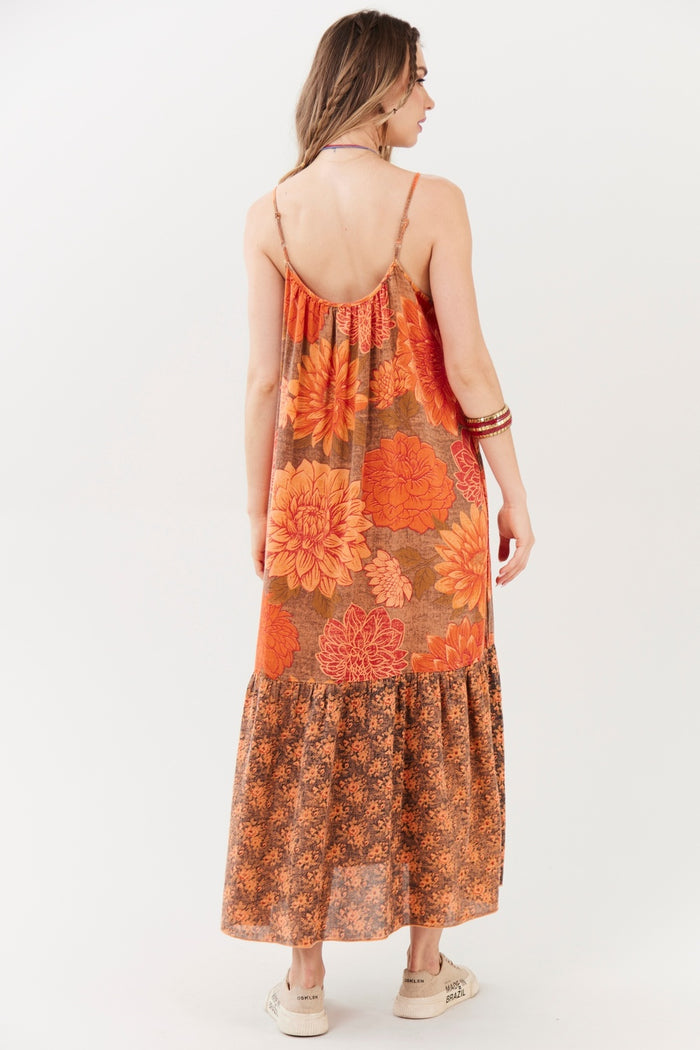 Vestido Midi Olinda 100% Algodão Laranja Patchwork Yacamim R5