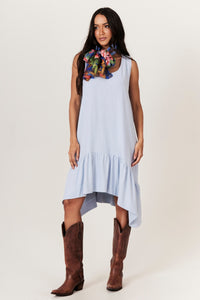 Vestido Curto Regata De Viscolinho Com Pontas Azul Claro Yacamim D15