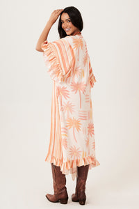 Kaftan Midi Com Mangas 3/4 Rose Estampado Yacamim J1