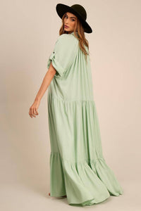 Vestido Chemise Longo Verde Menta Yacamim