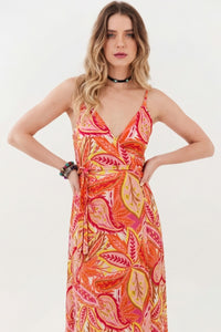 Vestido Midi Transpassado Rosa Yacamim C22