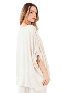 Bata Ampla De Viscolinho Bege Yacamim A20