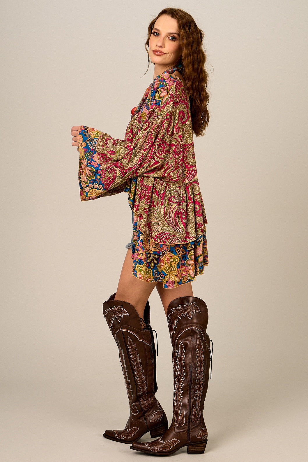 Bata Ampla Alongada Bordô Patchwork Yacamim T7