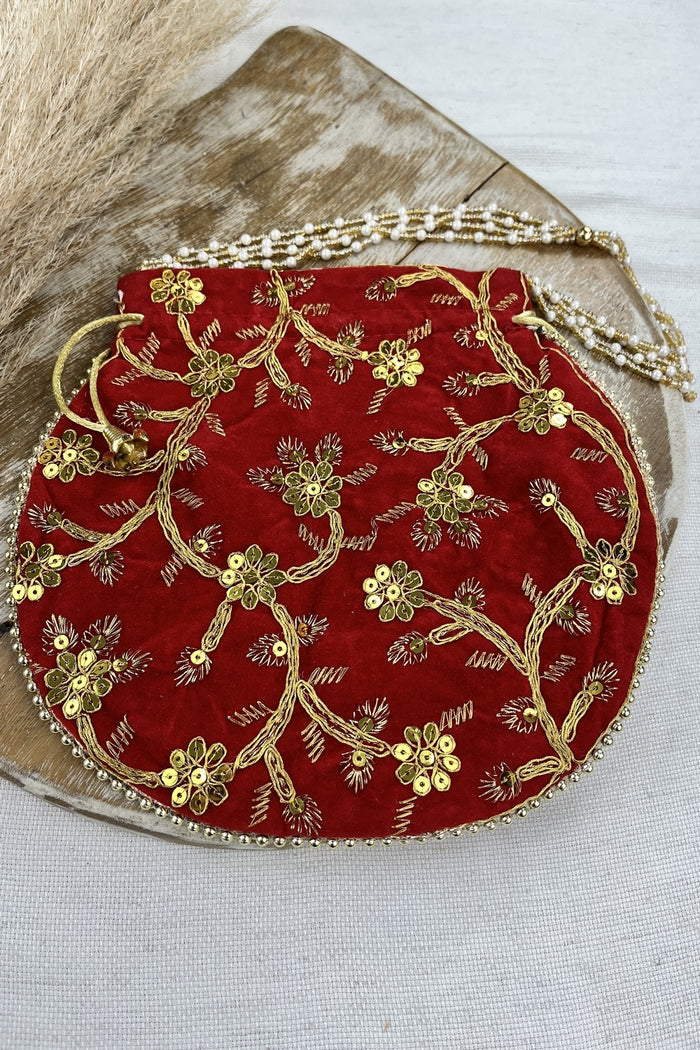 Bolsa Tipo Saco Vermelha Pequena Bordada Yacamim #203