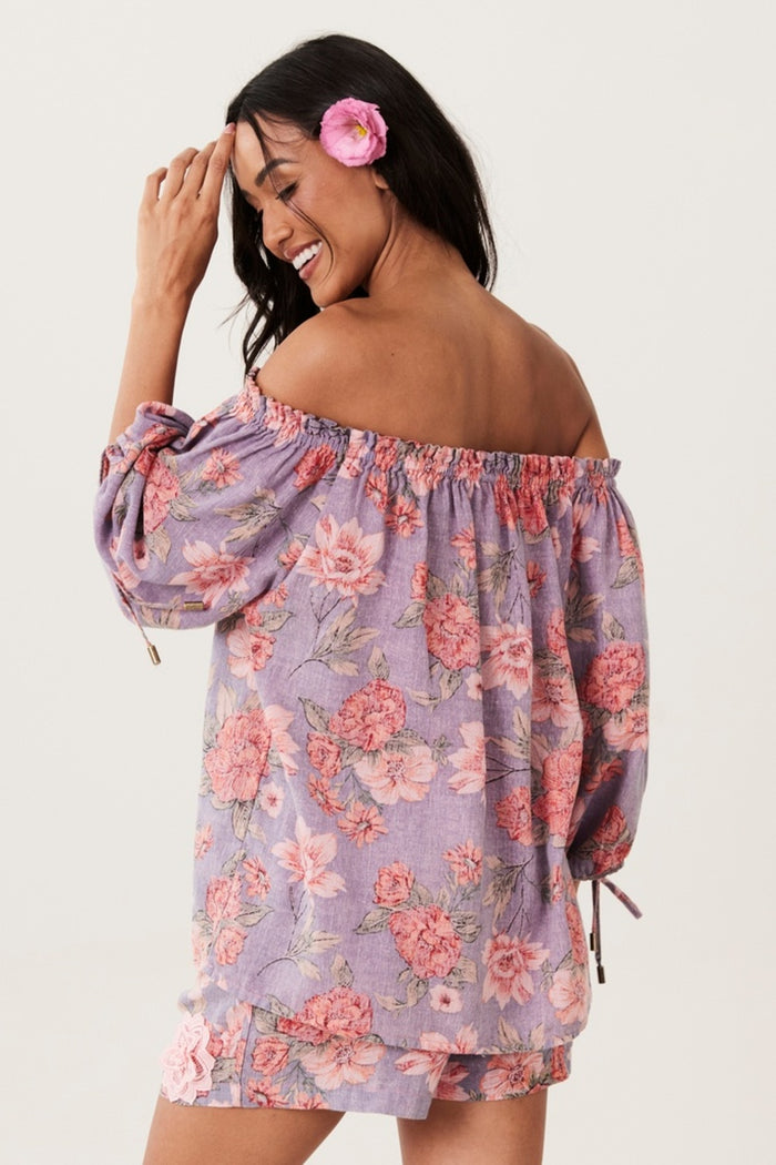 Bata Ciganinha Paraty 100% Algodão Lilás Floral Yacamim B10