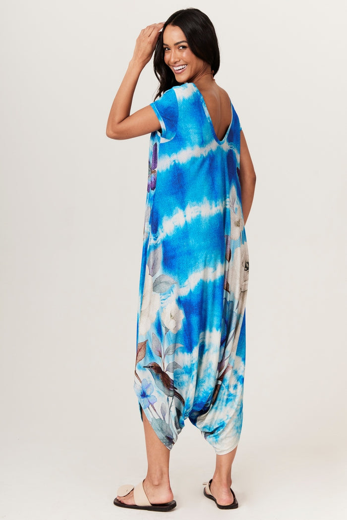 Macacão Saruel Azul Estampado Tie Dye Yacamim O1