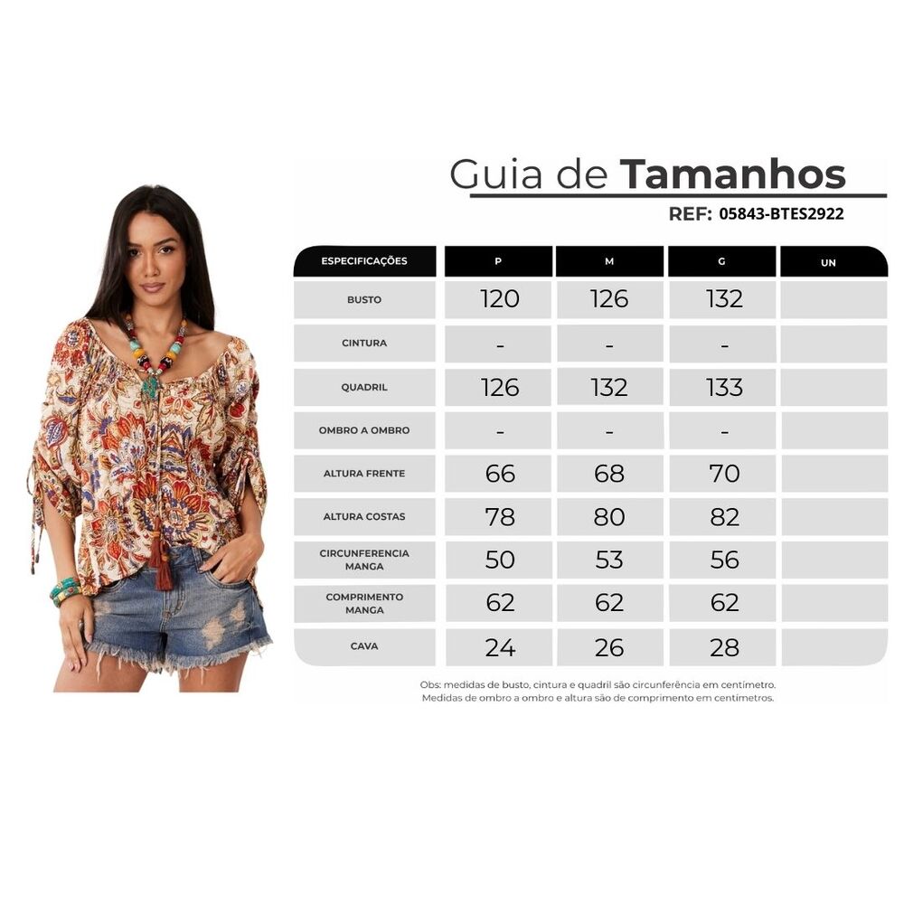 Bata Ciganinha Com Mangas Longas Bege Estampado Yacamim B5