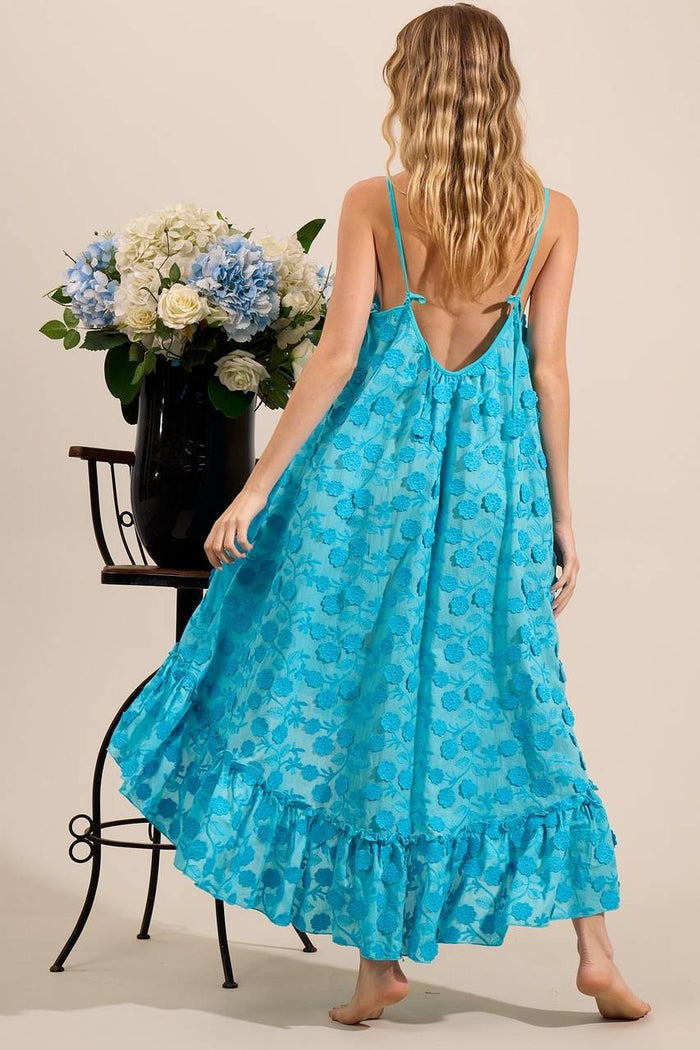 Vestido Mullet Broderie Com Flores Bordadas Azul Yacamim C27