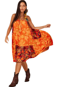 Vestido Curto Com Recortes Laranja Patchwork Yacamim C15