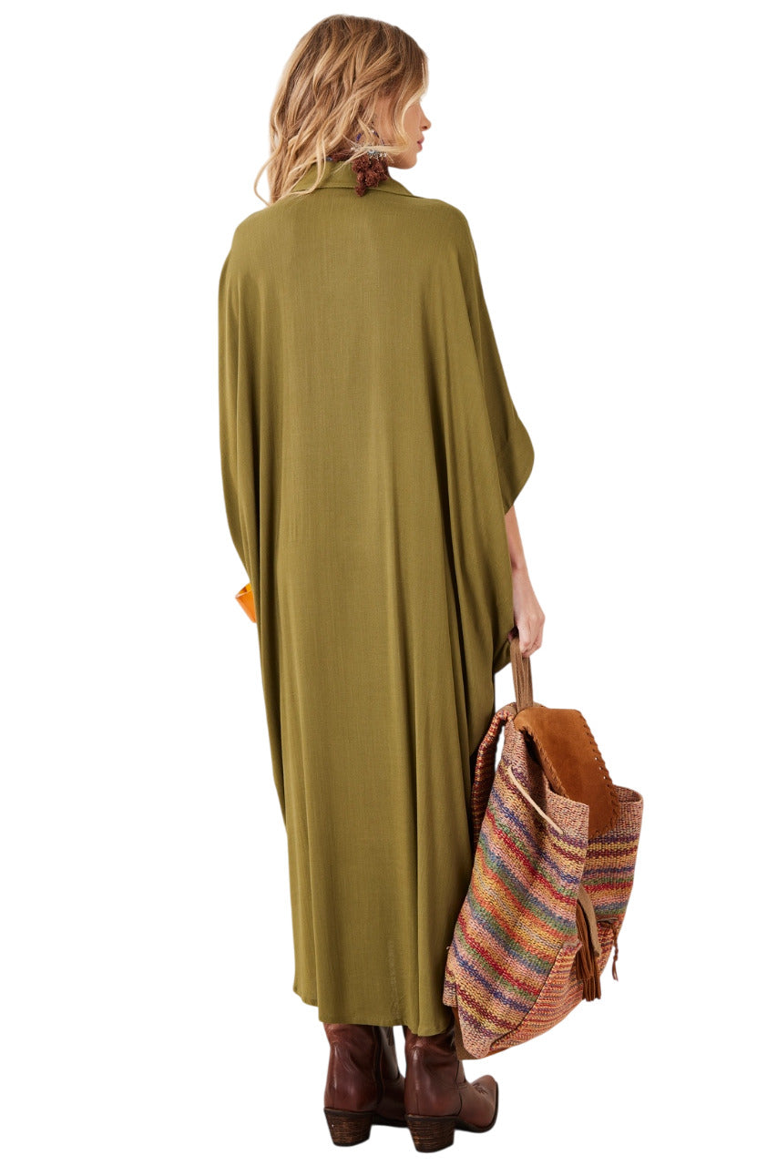 Chemise Longo Com Mangas 3/4 Verde Militar Yacamim M3 Liso