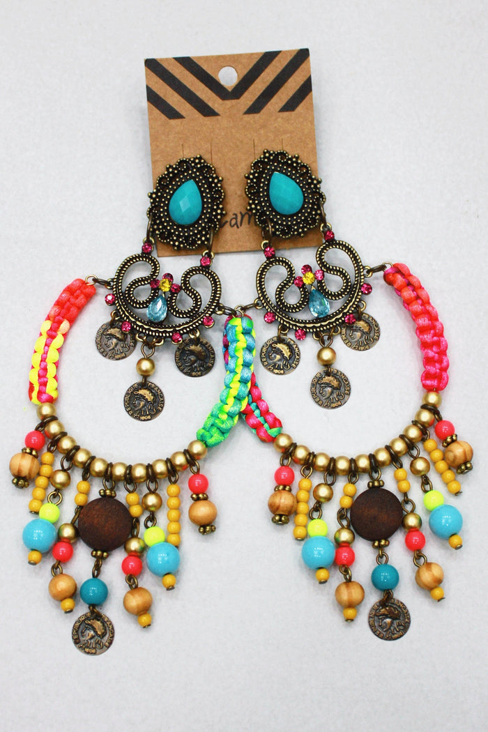 Brinco De Missangas E Macramê Colorido Yacamim #402