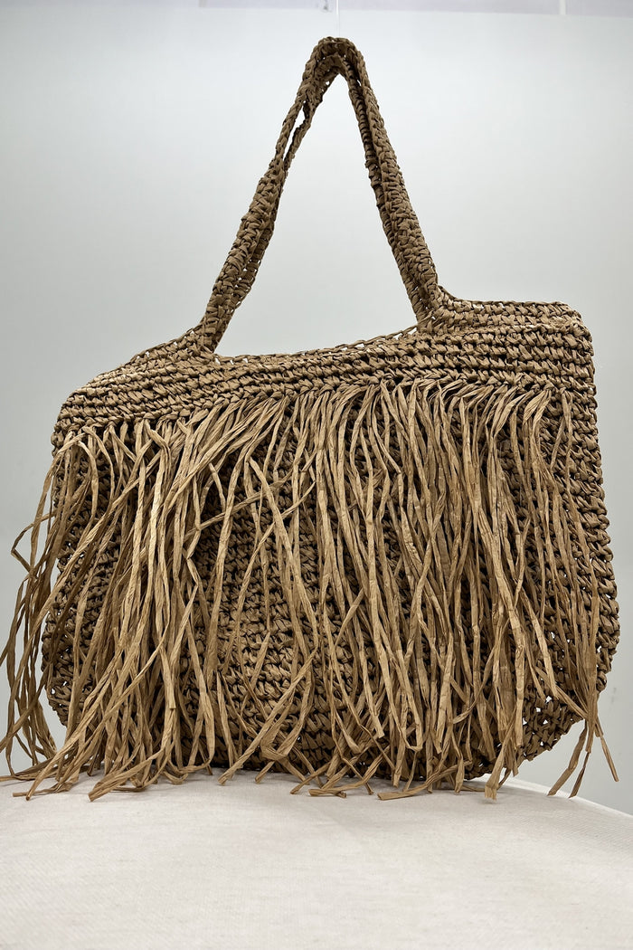 Bolsa Grande De Palha Natural Bege Escuro Yacamim #200