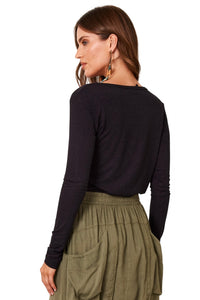 Blusa Básica Com Mangas Longas Justas Preta Yacamim B18