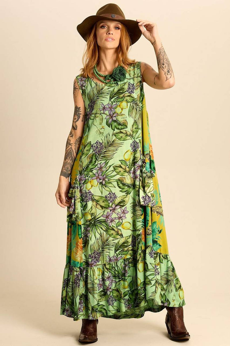 Vestido Regata midi Verde Patchwork Yacamim