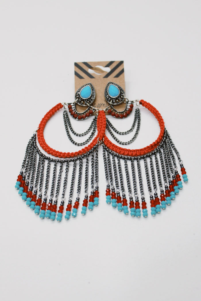 Brinco Artesanal De Miçangas Vermelho Yacamim #687