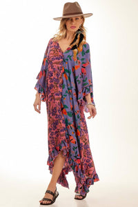 Kaftan Amplo Com Pontas Rosa Patchwork Yacamim