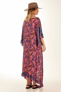 Kaftan Amplo Com Pontas Rosa Patchwork Yacamim