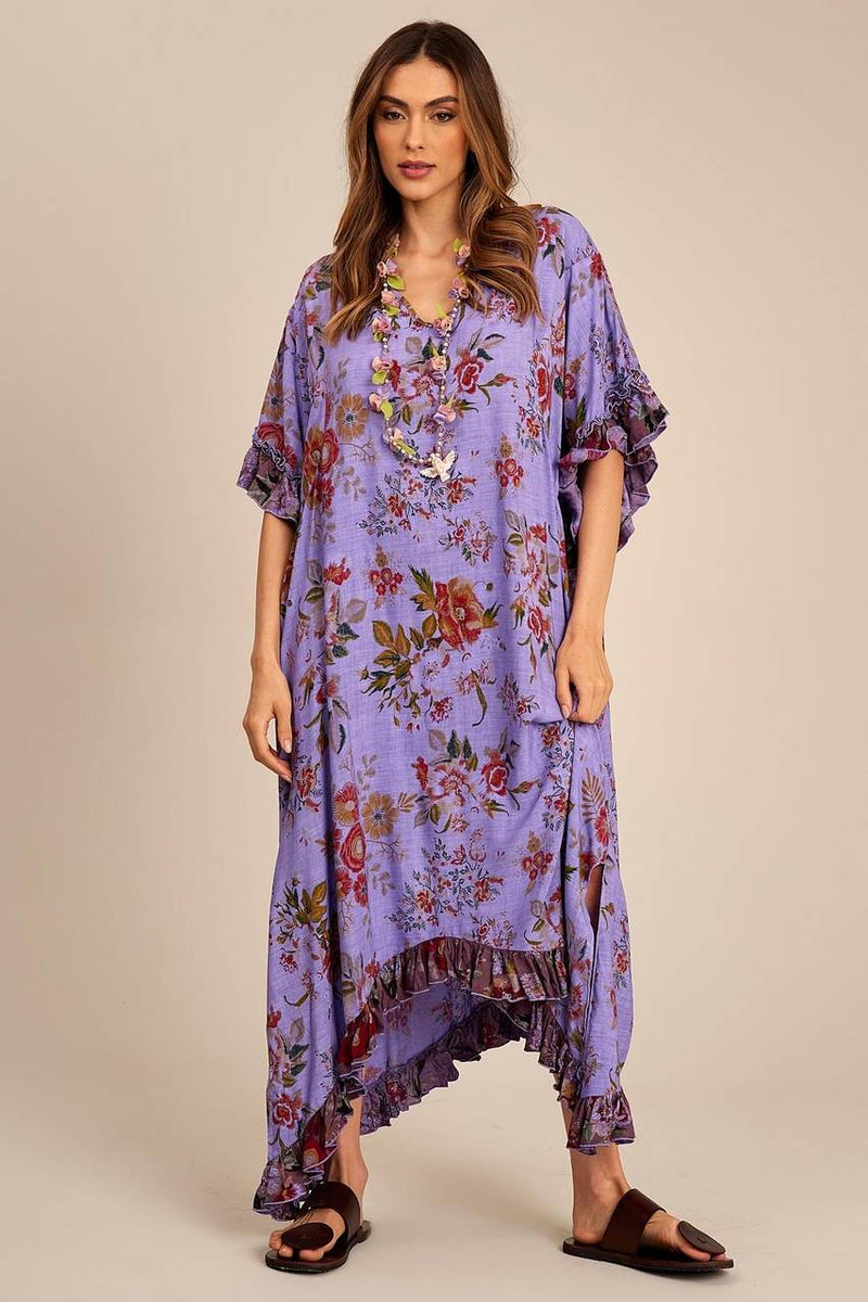 Kaftan Amplo Com Pontas Laterais Roxo Estampado Yacamim