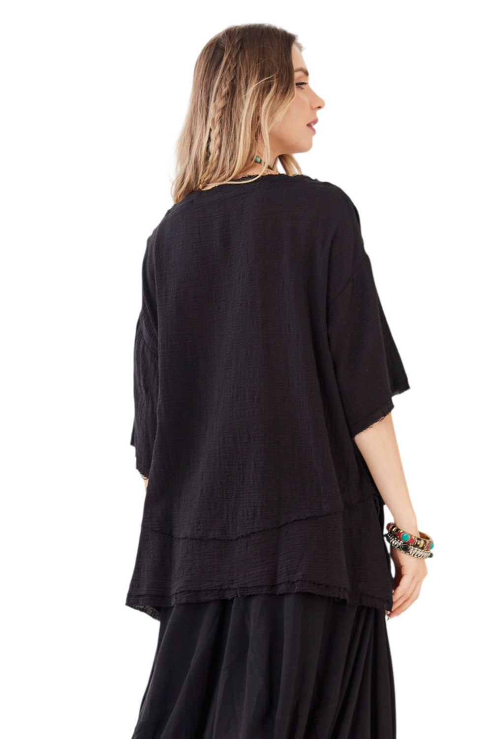 Bata Ampla 100% Algodão Gaze Marrakesh Preto Yacamim A6