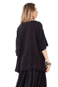 Bata Ampla 100% Algodão Gaze Marrakesh Preto Yacamim A6