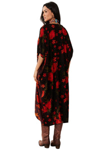 Kaftan Midi Preto E Vermelho Patchwork Yacamim J3