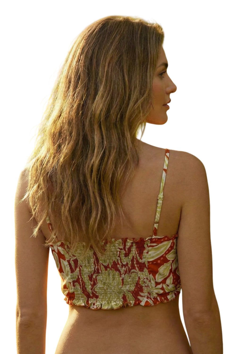 Top Faixa Com Alças Reguláveis Laranja Estampado Yacamim F2