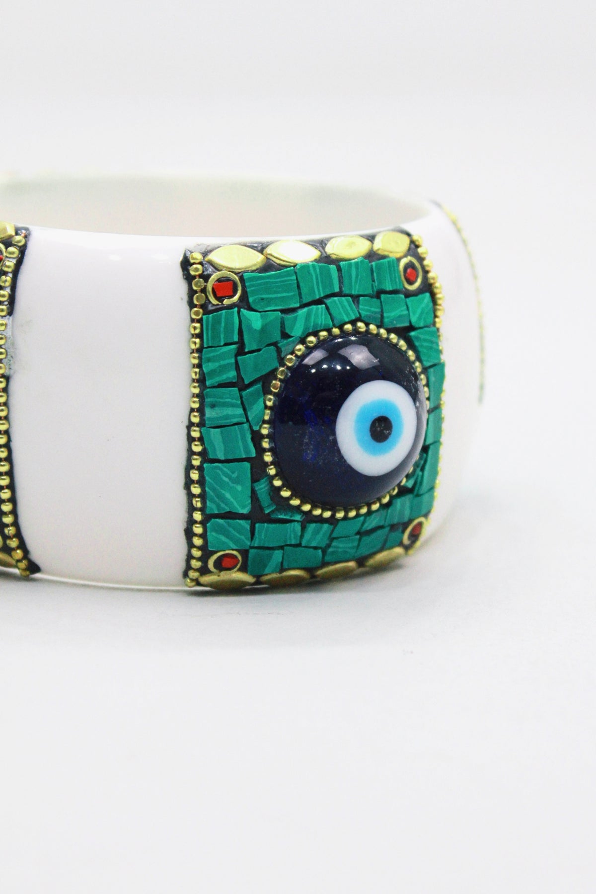 Pulseira Bracelete Largo De Cerâmica Com Pedras Yacamim #444