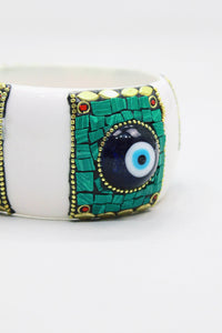 Pulseira Bracelete Largo De Cerâmica Com Pedras Yacamim #444