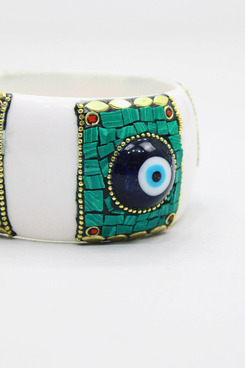 Pulseira Bracelete Largo De Cerâmica Com Pedras Yacamim #444