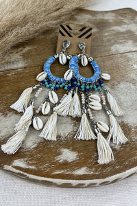 Brinco Artesanal Com Argola De Crochê Azul Yacamim #175