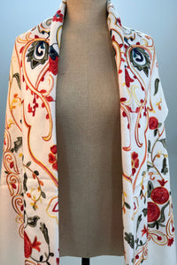 Cachecol Cashmere Branco Bordado Yacamim #311
