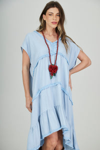 Vestido Curto Mullet De Viscolinho Azul Claro Yacamim D4