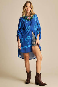 Chemise Curta Com Mangas 3/8 Azul Estampado Yacamim P5