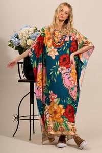 Kaftan Amplo Longo Verde Estampado Yacamim