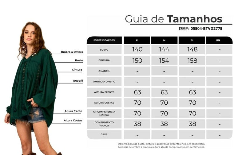 Bata Ampla Verde Escuro Com Rendas Yacamim B3