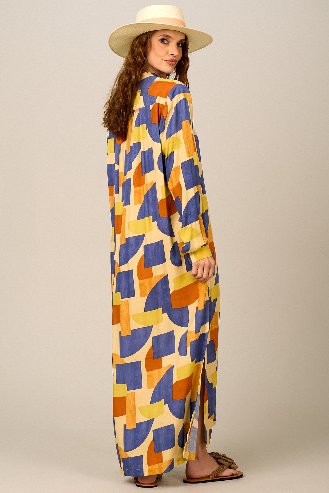 Chemise Longa Ampla Estampa Geométrica Yacamim P4