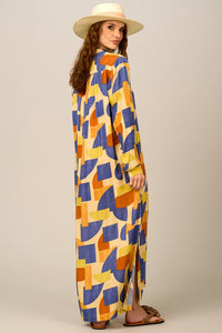 Chemise Longa Ampla Estampa Geométrica Yacamim P4